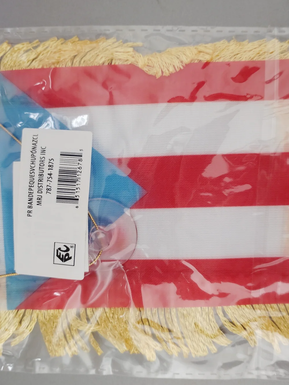 Puerto Rico Mini Banner with Gold Fringe - Red, Blue & White